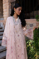 QALAMQAR-3PC LAWN CHIKANKAARI EMBROIDERED SHIRT WITH KHAADI NET EMBROIDERED DUPATTA AND TROUSER-W.J-4660