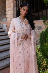 QALAMQAR-3PC LAWN CHIKANKAARI EMBROIDERED SHIRT WITH KHAADI NET EMBROIDERED DUPATTA AND TROUSER-W.J-4660