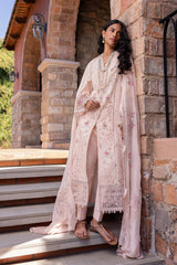 QALAMQAR-3PC LAWN CHIKANKAARI EMBROIDERED SHIRT WITH KHAADI NET EMBROIDERED DUPATTA AND TROUSER-W.J-4660