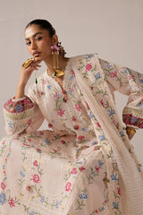 ELAN-3PC DHANAK EMBROIDERED SHIRT WITH KHADDI NET EMB DUPATTA & TROUSER-W.J-5187