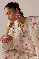 ELAN-3PC DHANAK EMBROIDERED SHIRT WITH KHADDI NET EMB DUPATTA & TROUSER-W.J-5187