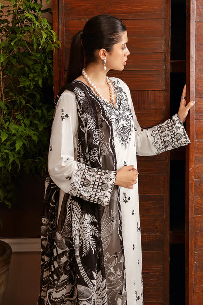 AFSANAH-3PC DHANAK EMBROIDERED SHIRT WITH COUTURE PRINTED SHAWL & TROUSER-W.J-1349