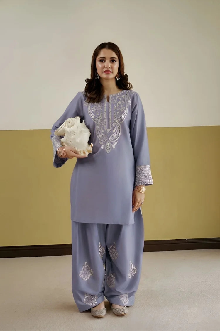 URGE-2PC  DHANAK EMBROIDERED SHIRT WITH EMBROIDERED TROUSER-W.J-15048