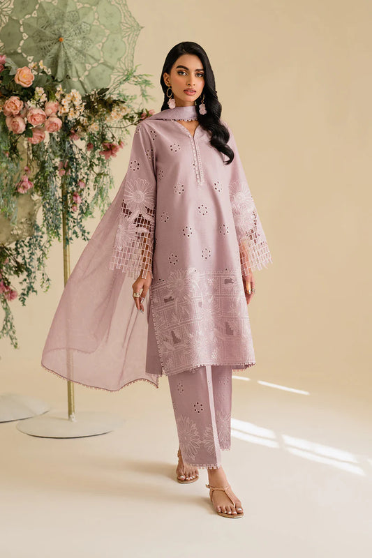 IZNIK-3PC LAWN EMBROIDERED SHIRT WITH KHAADI NET DUPATTA & TROUSER-W.J-1741