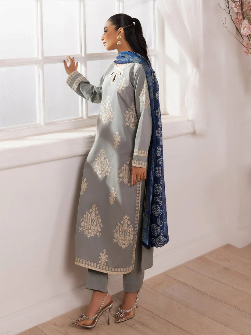 MOHAGNI-3PC LAWN EMBROIDERED SHIRT WITH MONARK PRINTED DUPATTA AND TROUSER-W.J-1715