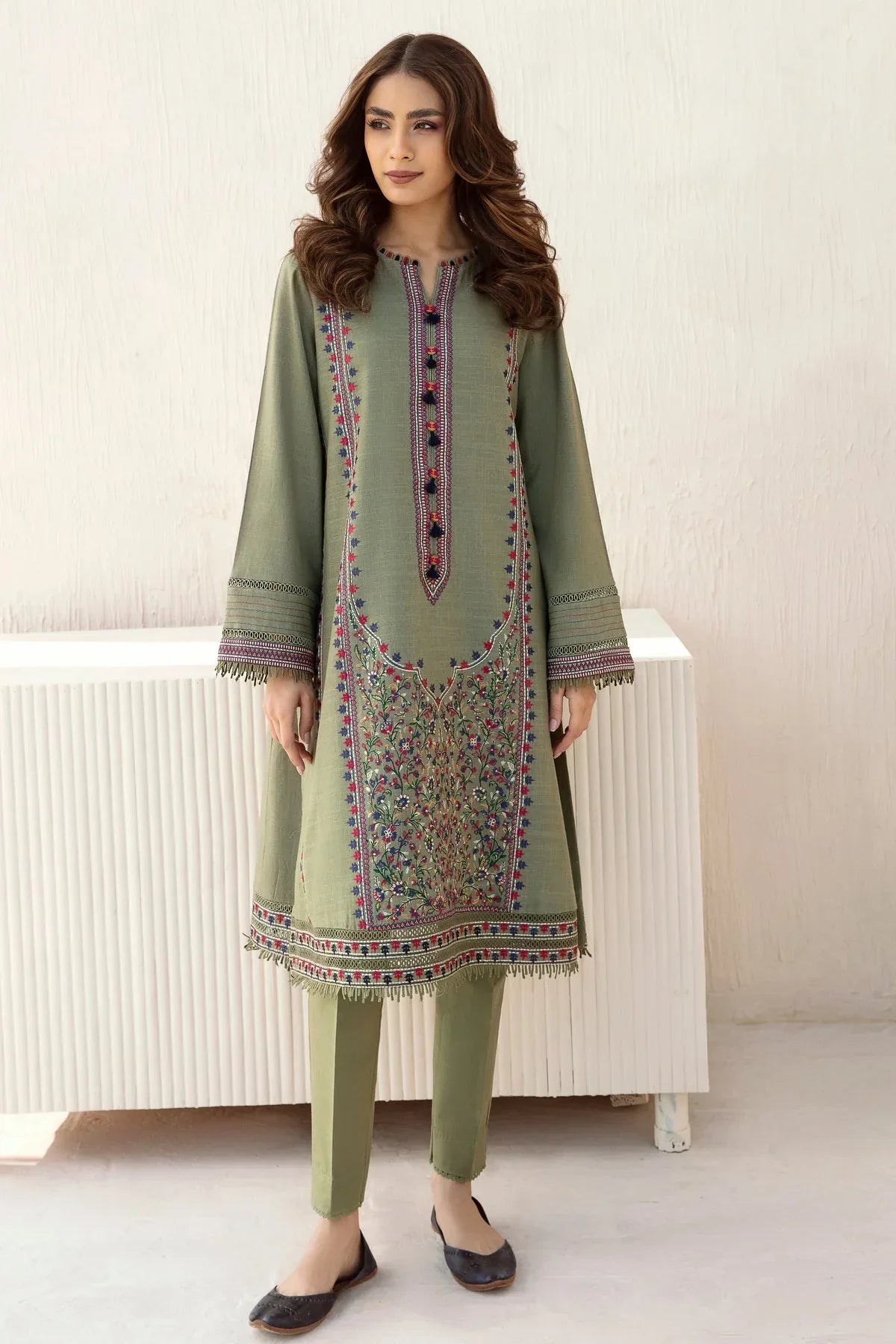 JAZMIN - 3PC DHANAK EMBROIDERED SHIRT WITH DHANAK SHAWL AND TROUSER-W.J-1287