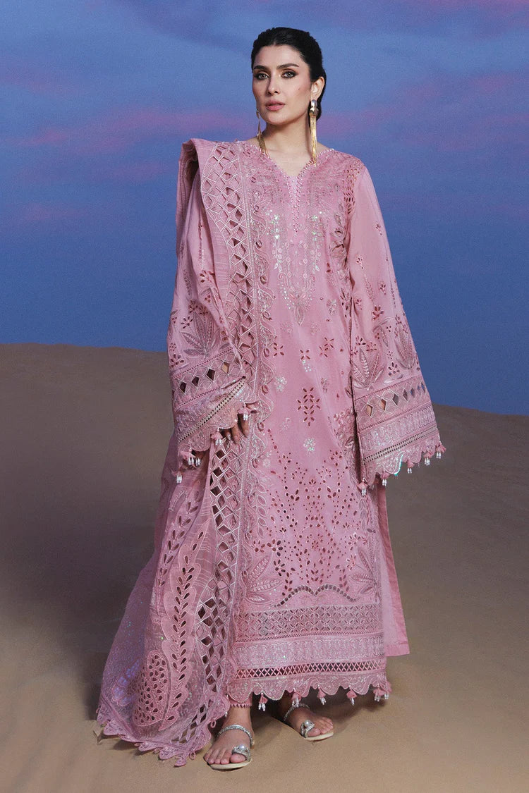 NUREH-3PC DHANAK SEQUINS CHIKAAN EMBROIDERED SHIRT WITH KHADDI NET EMBROIDERED DUPATTA AND TROUSER-W.J-5097