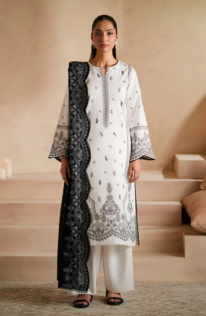 SERAN - 3PC DHANAK EMBROIDERED SHIRT WITH DHA COUTURE WOOL PRINT SHAWL AND TROUSER-W.J-1256