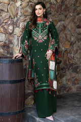 SAPPHIRE-3PC KHADDAR EMBROIDERED SHIRT WITH COURTRAI PRINTED SHAWL AND TROUSER-W.J-4419