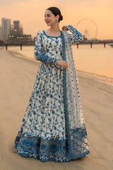 FAIZA SAQLAIN- 3PC DHANAK EMBROIDERED FROCK WITH KHADDI NET EMBROIDERED DUPATTA AND TROUSER-W.J-5069