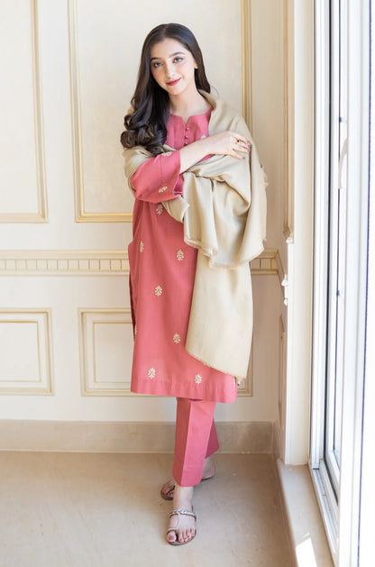 AISLING - 3PC DHANAK EMBROIDERED SHIRT WITH DHANAK SHAWL AND TROUSER-W.J-1201