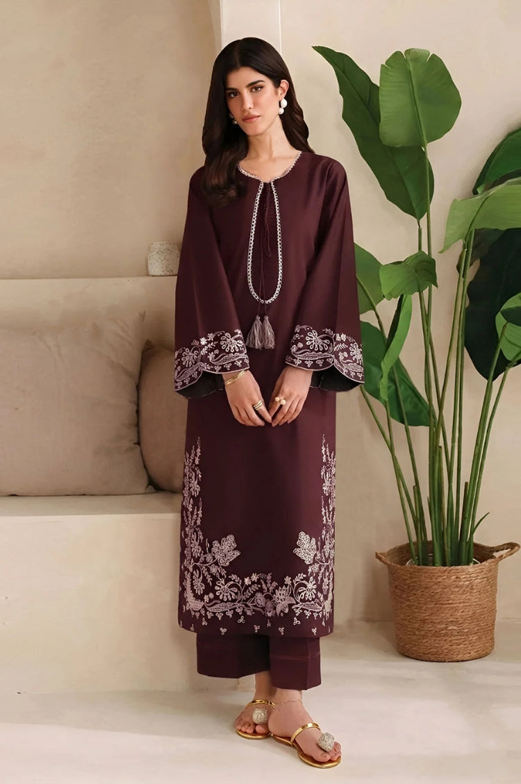 GARNET-2PC  LAWN EMBROIDERED SHIRT & TROUSER-W.J-60