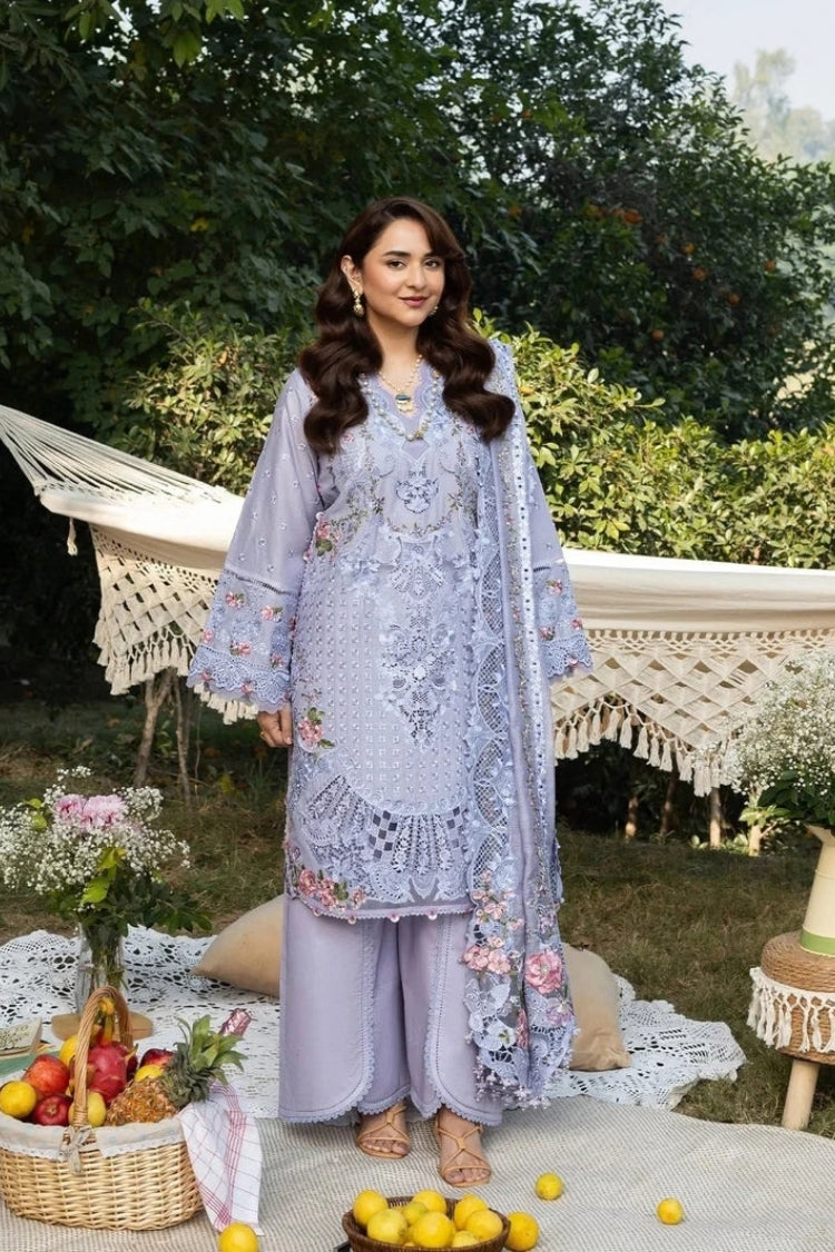 ELAF-3PC DHANAK EMBROIDERED SHIRT WITH DHANAK EMBROIDERED SHAWL AND TROUSER-W.J-5218