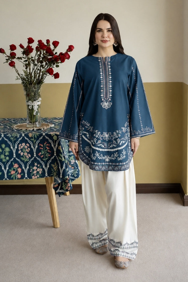 URGE-2PIECE DHANAK EMBROIDERED SHIRT WITH DHANAK EMB TROUSER-WJ-15112