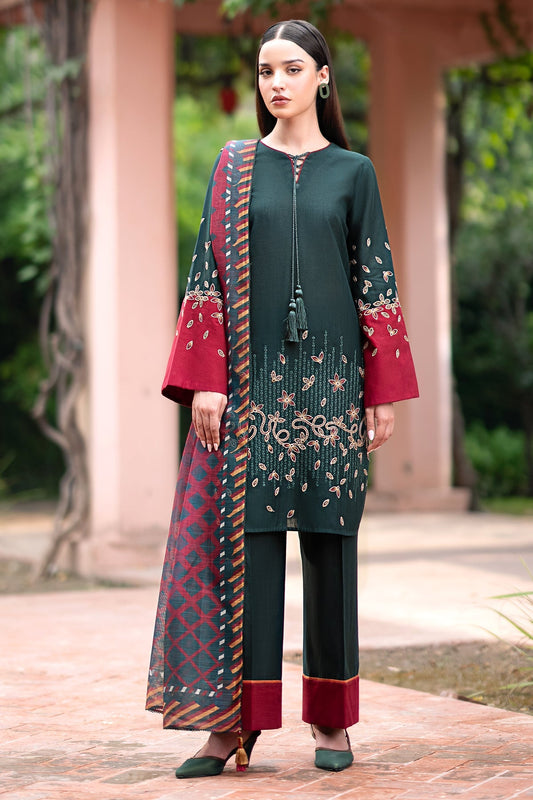 JAZMIN-3PC LAWN EMBROIDRED SHIRT WITH MONARK PRINT DUPATTA AND TROUSER-W.J-1505