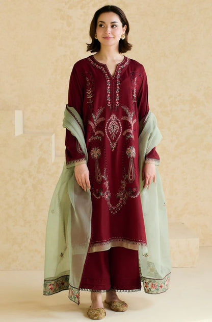 ZARA SHAHJAHAN - 3PC LAWN EMBROIDERED SHIRT WITH ORGANZA EMBROIDERED DUPATTA AND TROUSER -W.J-1790