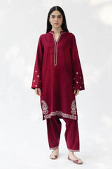 ZARA SHAHJAHAN-3PC DHANAK EMBROIDERED SHIRT WITH DHANAK EMBROIDERED SHAWL AND TROUSER-W.J-5021