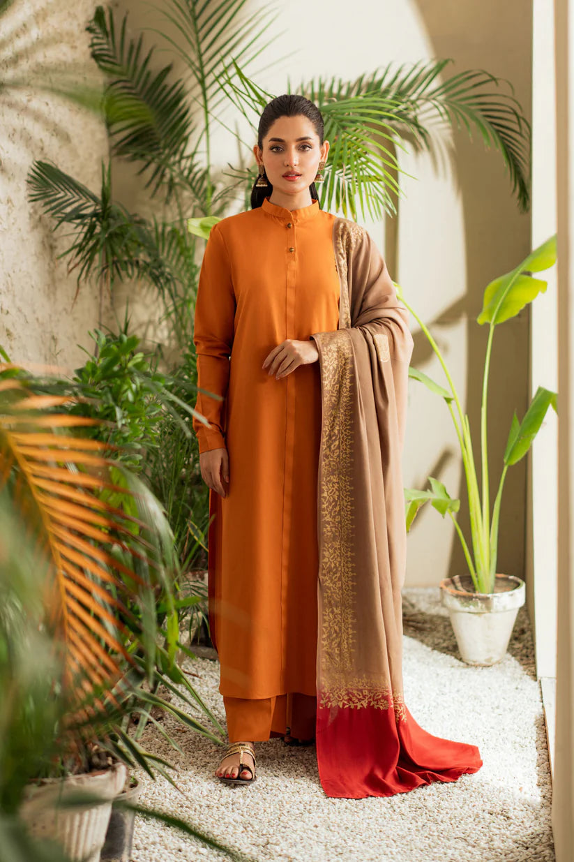 KASTOOR-3PC DHANAK SHIRT WITH WOOL PRINTED SHAWL AND TROUSER-W.J-1377