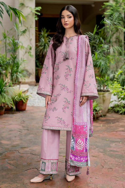 JAZMIN-3PC DHANAK EMBROIDRED SHIRT WITH WOOL PRINT SHAWL AND TROUSER-W.J-1040