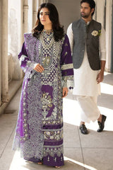 MAHNUR-3PC LAWN EMBROIDERED SHIRT WITH KHADDI NET EMBROIDERED DUPATTA AND TROUSER-W.J-4609 (PLUM)