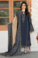 IZEL-3PC DHANAK EMBROIDERED SHIRT WITH COUTRAI PRINTED SHAWL & TROUSER-W.J-5150