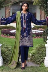 REPUBLIC WOMENSWEAR-3PC KARANDI EMBROIDERED SHIRT WITH KARANDI EMB SHAWL & TROUSER-W.J-5246
