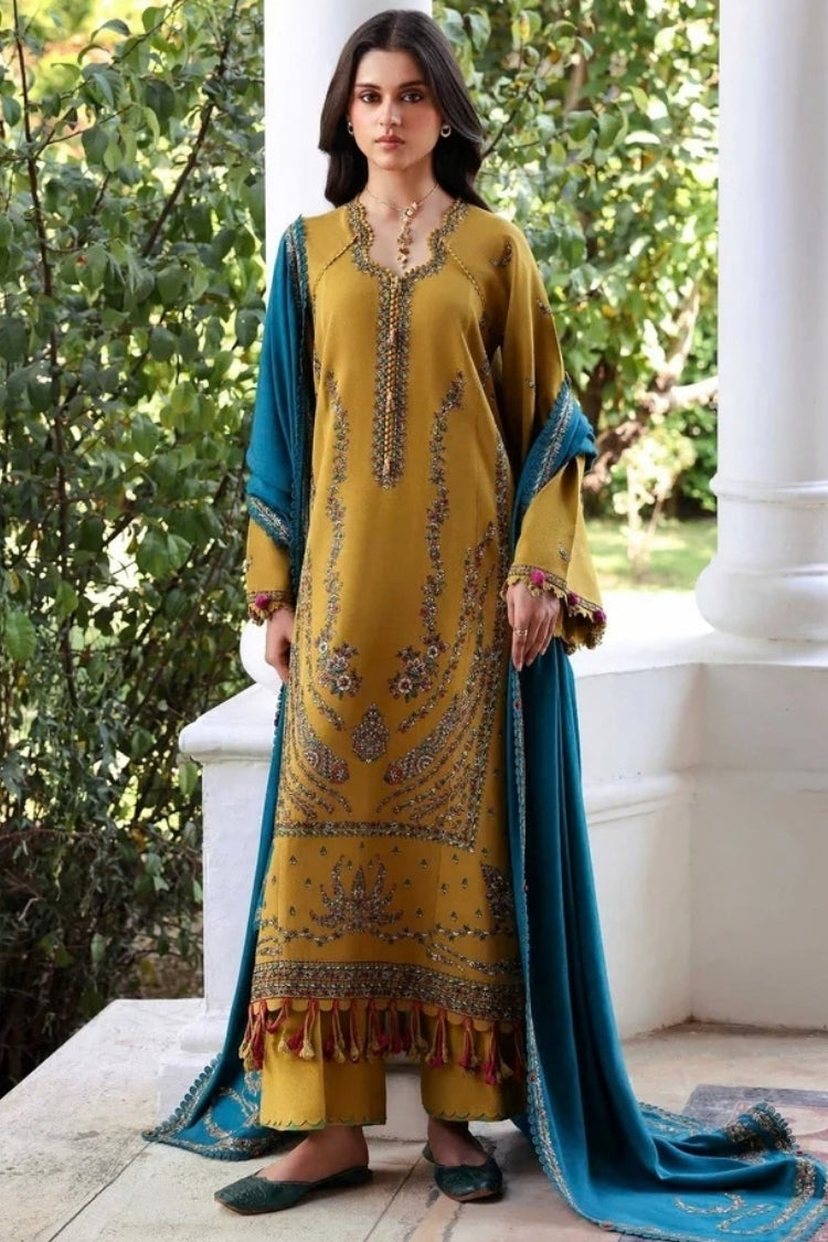 REPUBLIC WOMENSWEAR-3PC DHANAK EMBROIDERED SHIRT WITH DHANAK EMBROIDERED SHAWL AND TROUSER-W.J-5238