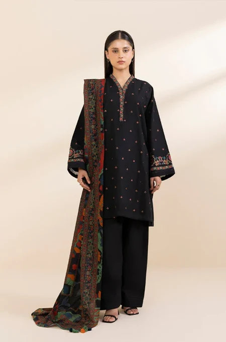 SAPPHIRE-3PC DHANAK EMBROIDERED SHIRT WITH COURTRAI PRINTED SHAWL & TROUSER-W.J-2059