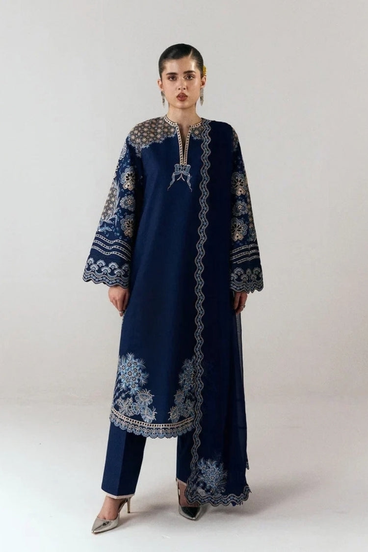 HUSSAIN REHAR-3PC DHANAK EMBROIDERED SHIRT WITH DHANAK EMBROIDERED DUPATTA AND TROUSER-W.J-5245