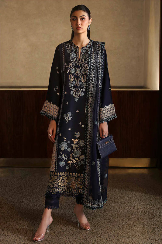 ZAHA-3PC DHANAK EMBROIDERED SHIRT WITH DHANAK EMBROIDRED SHAWL & TROUSER-W.J-1923