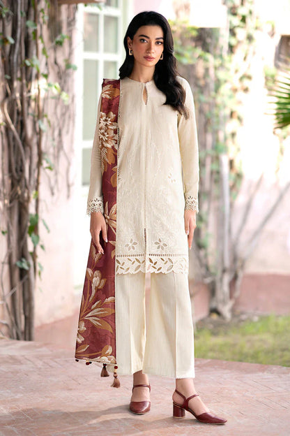 JAZMIN- 3PC DHANAK EMBROIDERED SHIRT WITH WOOL PRINT SHAWL AND TROUSER-W.J-1034