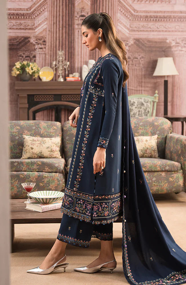 SERAN-3PC DHANAK EMBROIDERED SHIRT WITH DHANAK EMBROIDERD SHAWL & EMB TROUSER-W.J-1792