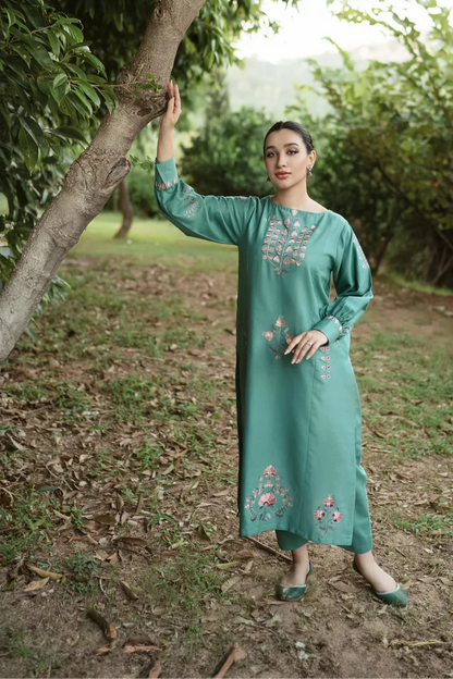 URGE-2PC DHANAK EMBROIDERED SHIRT WITH DHANAK EMBROIDERED SLEEVES-W.J-1337