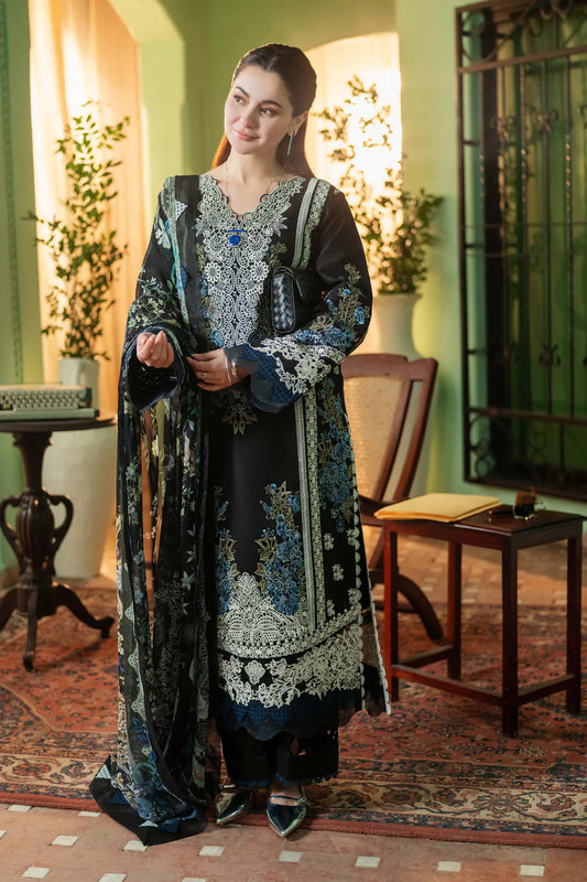 JADE-3PC DHANAK EMBROIDERED SHIRT WITH COUTRAI PRINTED SHAWL & DHANAK TOUSER-W.J-1492
