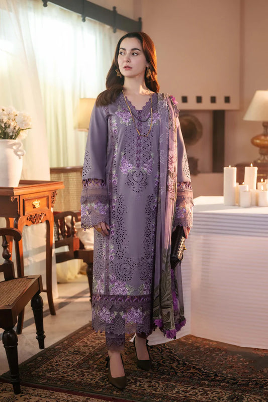 QALAMQAR- 3PC LAWN EMBROIDERED WITH CHIFFON PRINT DUPATTA AND TROUSER-W.J-1699