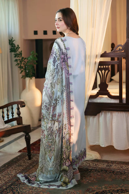 QALAMQAR-3PC DHANAK EMBROIDERED SHIRT WITH COURTRAI PRINTED SHAWL AND TROUSER-W.J-1903