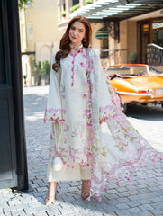 JADE-3PC LAWN CHIKEANKARI EMBROIDERED SHIRT WITH CHIFOON PRINTED DUPATTA AND TROUSER-W.J-4764