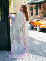 JADE-3PC LAWN CHIKEANKARI EMBROIDERED SHIRT WITH CHIFOON PRINTED DUPATTA AND TROUSER-W.J-4764