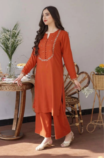 ASLING - 3PC DHANAK EMBROIDERED SHIRT DHANAK DUPATTA AND TROUSER-W.J-1196