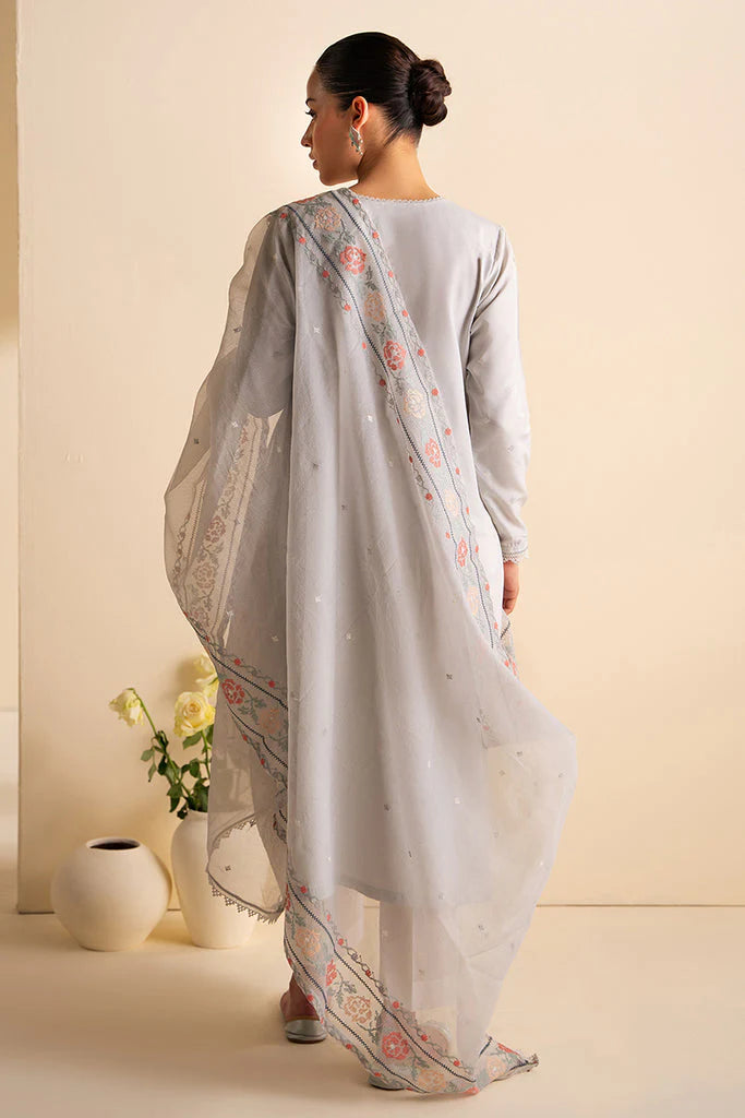 CROSS STITCH-3PC DHANAK EMBROIDERED SHIRT WITH ORGANZA EMBROIDRED DUPATTA AND TROUSER-W.J-1078