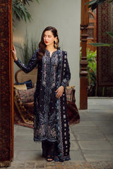 QALAMQAR-3PC DHANAK EMBROIDERED SHIRT WITH DHANAK EMBROIDERED SHAWL AND TROUSER-W.J-5041