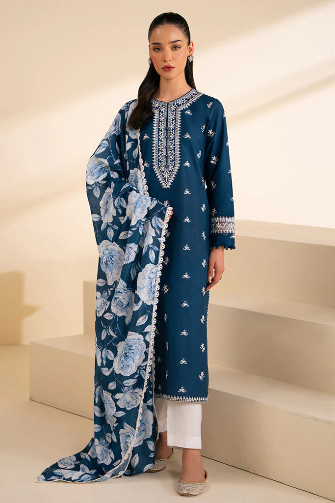 CROSS STITCH- 3PC DHANAK EMBROIDERED SHIRT WITH WOOL PRINT SHAWL AND TROUSER-W.J-1105