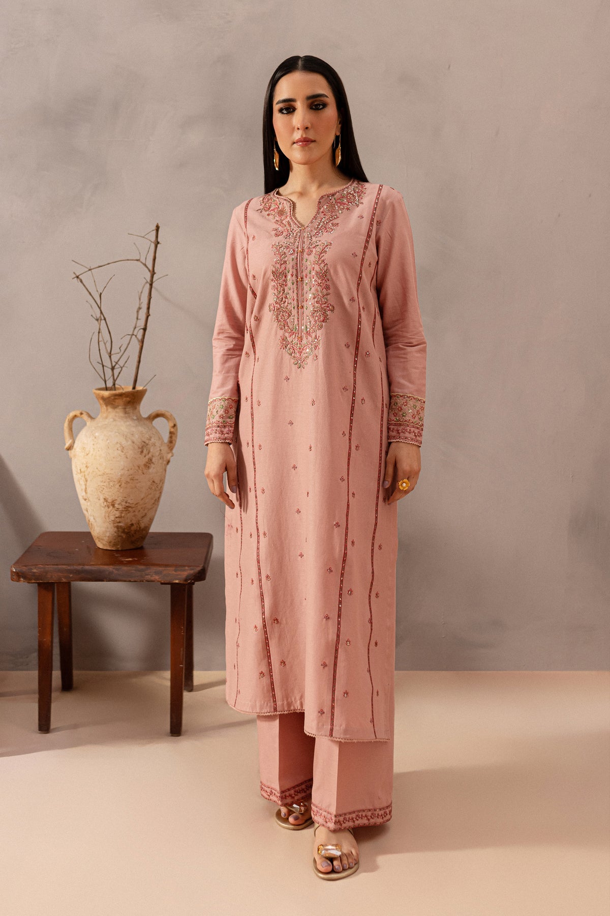 BATIK-2PIECE DHANAK EMBROIDERED SHIRT WITH DHANAK EMB TROUSER-WJ-15017
