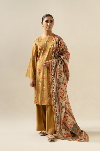 Sapphire- 3PC Dhanak Embroidered Shirt With Dhanak Twil Print Wool Shawl & Trouser-W.J-1013