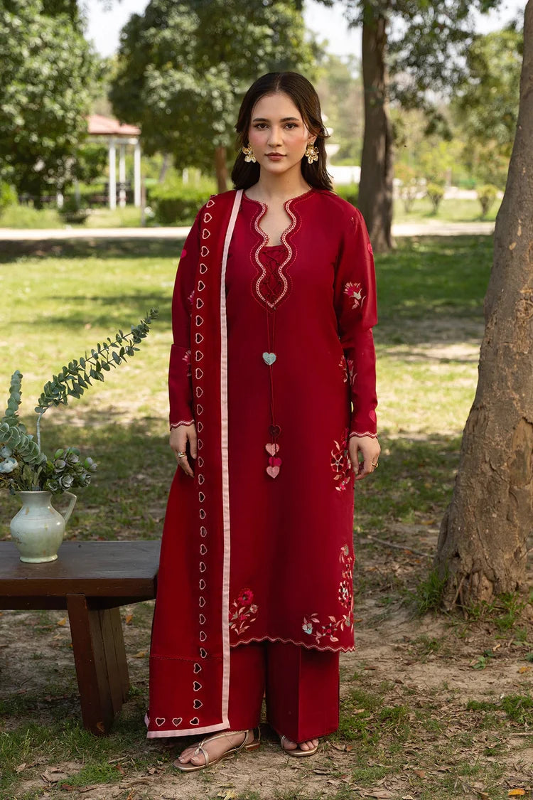 MANNAT-3PC DHANAK EMBROIDERED SHIRT WITH CHIFFON EMBROIDERED DUPATTA AND TROUSER-W.J-5248