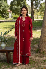 MANNAT-3PC DHANAK EMBROIDERED SHIRT WITH CHIFFON EMBROIDERED DUPATTA AND TROUSER-W.J-5248