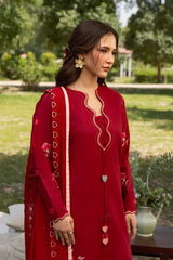 MANNAT-3PC DHANAK EMBROIDERED SHIRT WITH CHIFFON EMBROIDERED DUPATTA AND TROUSER-W.J-5248