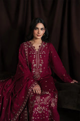 BATIK-3PC DHANAK EMBROIDERED SHIRT WITH DHANAK EMBROIDERED SHAWL AND TROUSER-W.J-4403
