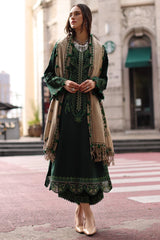 CHARIZMA-3PC DHANAK EMBROIDERED SHIRT WITH COUTRAI PRINTED SHAWL AND EMB TROUSER-W.J-5321