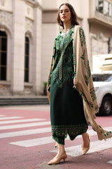 CHARIZMA-3PC DHANAK EMBROIDERED SHIRT WITH COUTRAI PRINTED SHAWL AND EMB TROUSER-W.J-5321